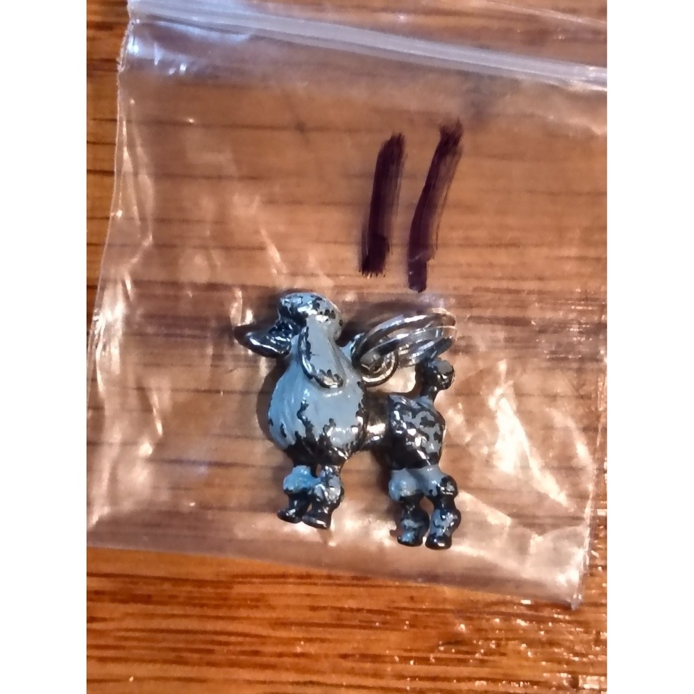 Vintage Enameled Metal Poodle Dog Charm Pendant Gray Silver  925